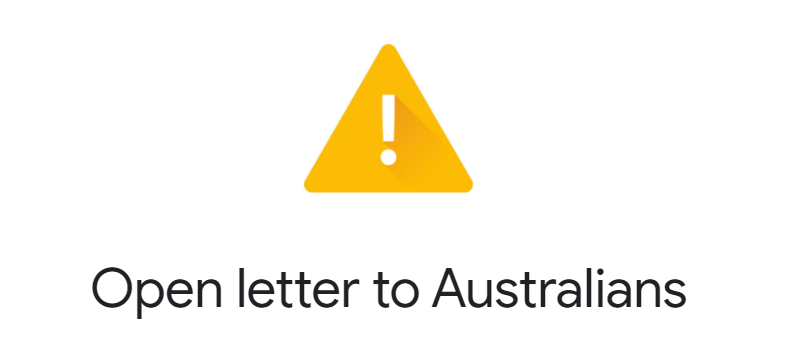 An open letter image that Google wrote to Australians warning them of potential Google Search issues.