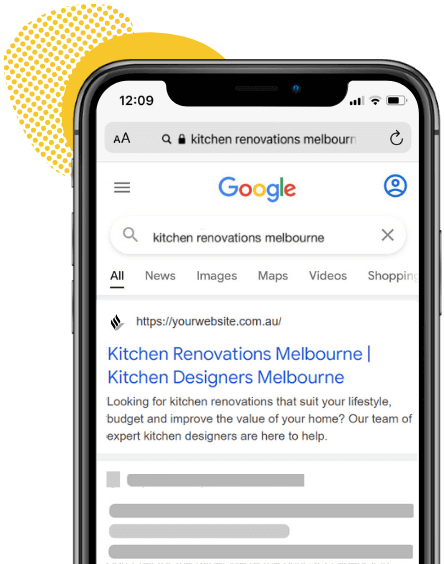 A mockup of Google's search results on an iPhone.